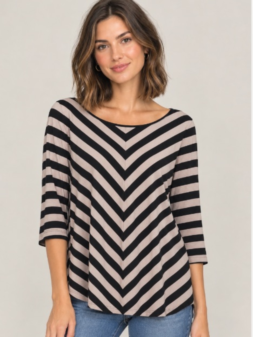 Cable & Gauge Women’s Black and Tan Striped Top - Medium